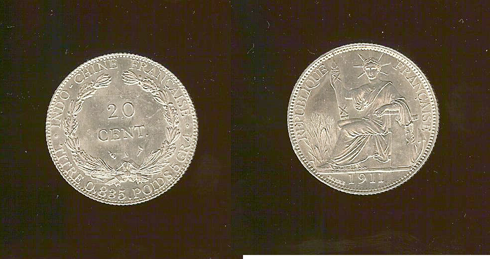 French Indochina 20 centimes 1911 BU